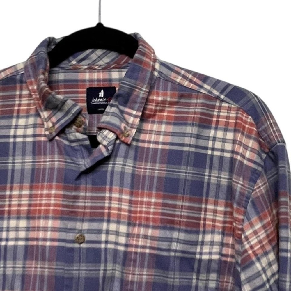 johnnie-O Plott Tucked Button Up Shirt Laguna Blue Size Large Flannel Grunge